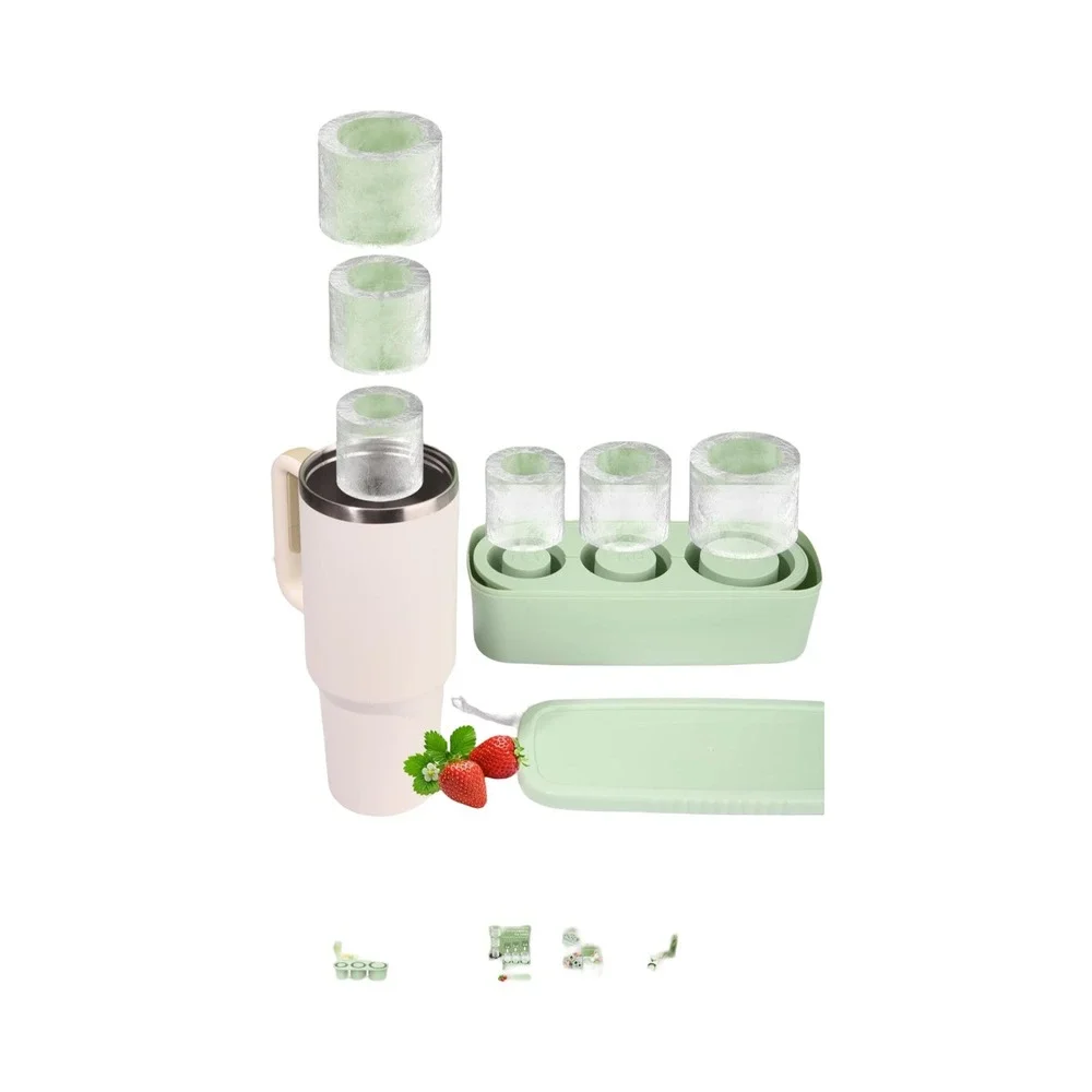 Cylinder Ice Cube Tray for 40 oz Tumbler with Lid and Cowboy Hat Straw Toppers
